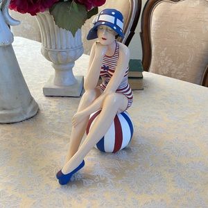 Vintage Style Lady Figurine on Striped Ball